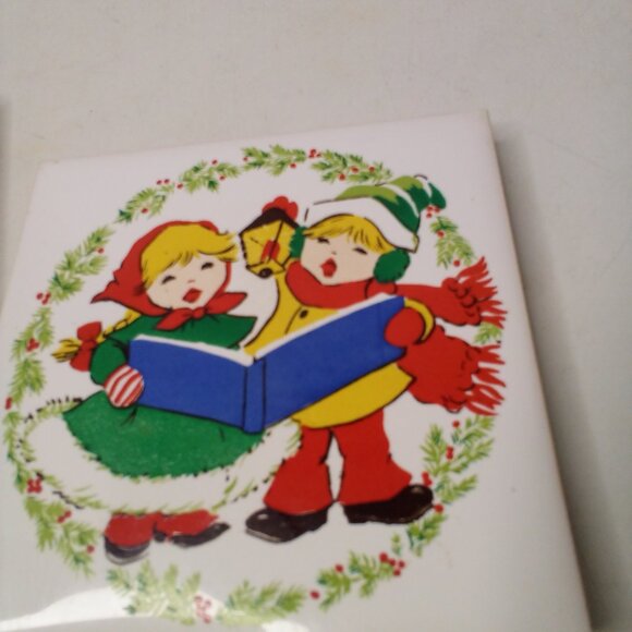 Vintage Jasco 1981 Ceramic Tile Trivet Coaster Christmas Santa Carolers Lot of 2 - Picture 7 of 11